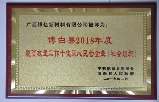 广西j9游会真人游戏第一品牌被评为博白县2018年度“十佳爱心民营企业”